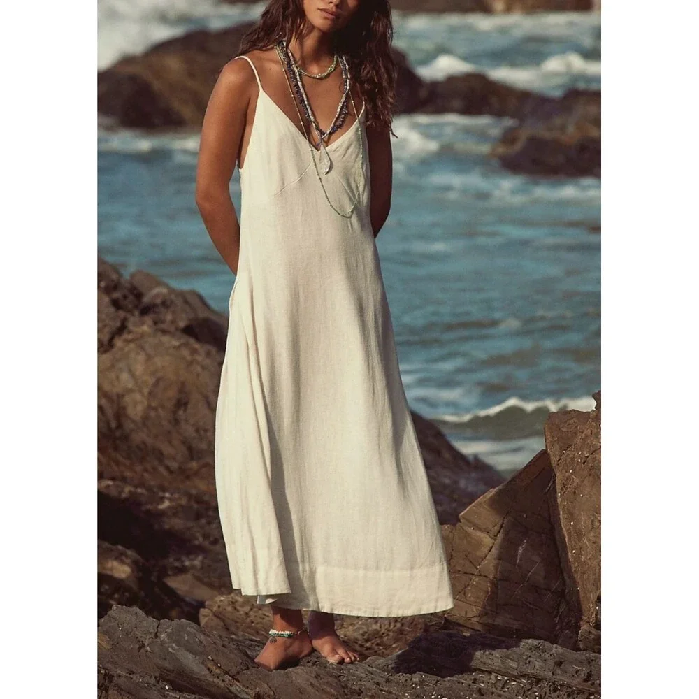 Free People Free-Est Emmers Linen Midi Slip Dress Sleeveless Beach XL 289696